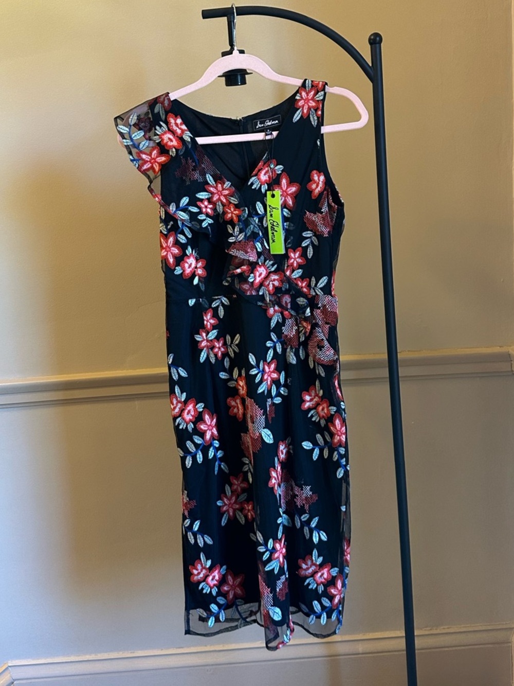 Sam Edelman Black Dress with Pink & Teal Floral Print
